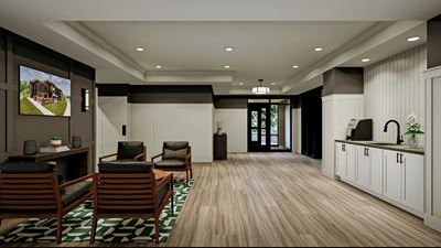 lobby with seating and coffee bar